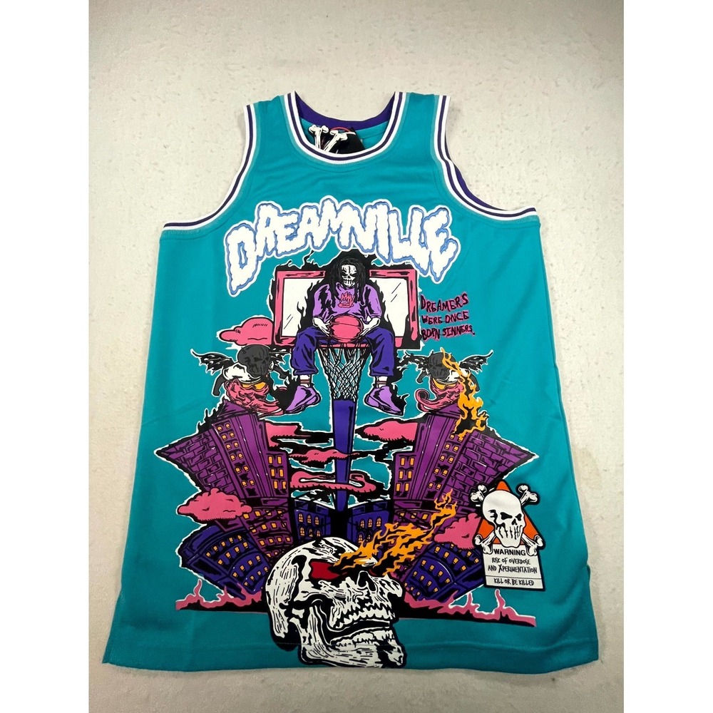 XBrand Basketball Jersey Mens Small Teal Dreamville Cole #15 Graphic Rap Skull
